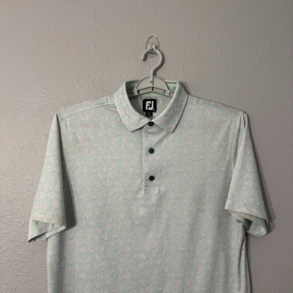 Footjoy FJ‎ Men's M Lisle Shadow Palm Print Green Golf Performance Polo Shirt